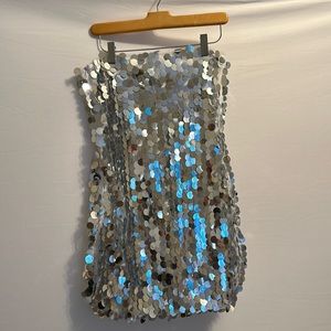 Silver Sequin Strapless Mini Dress